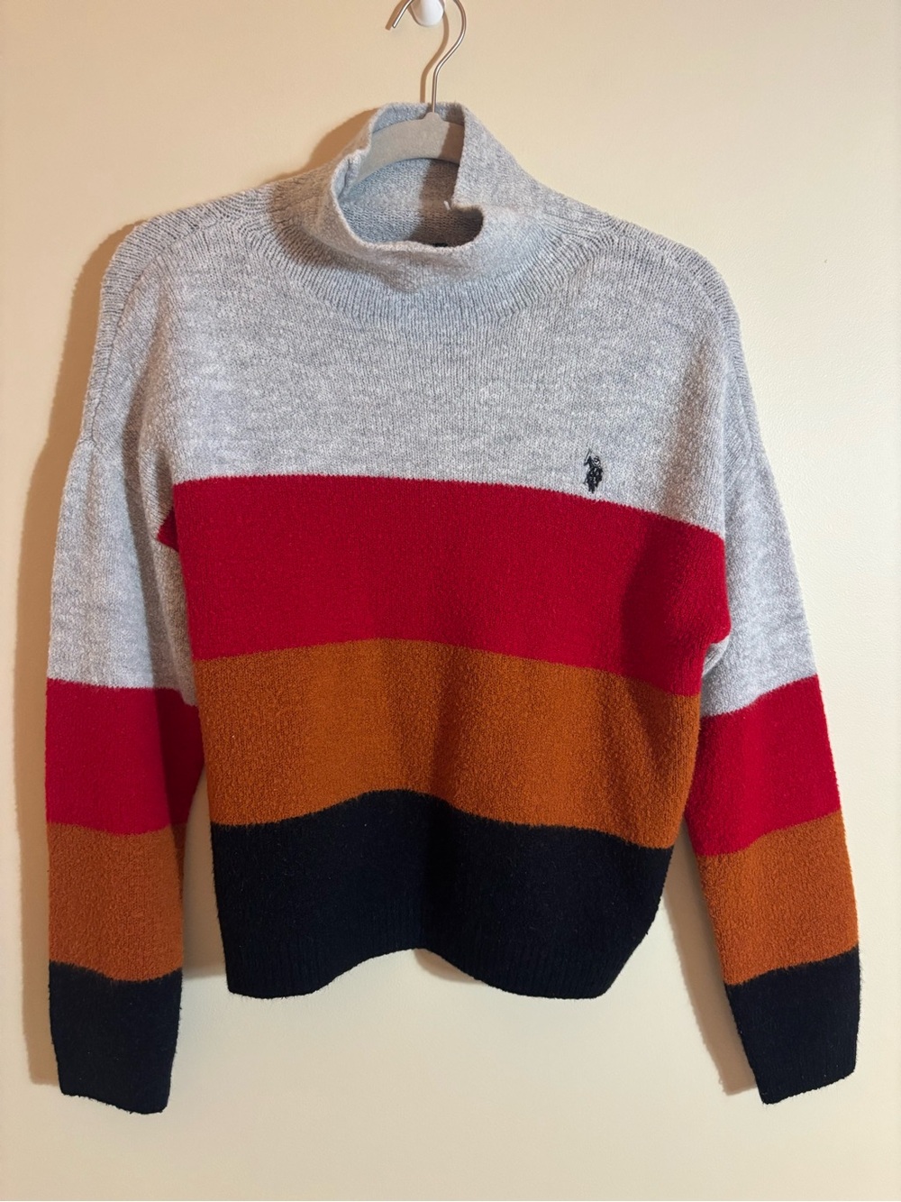 POLO US Assn Striped Mock Neck Soft Cozy Sweater Size Medium
